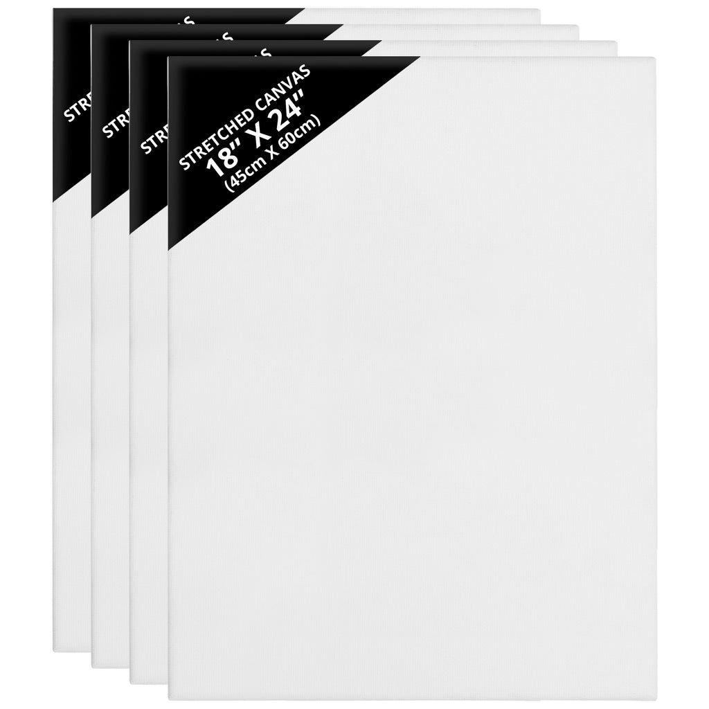 Belle Vous Blank Canvas (4 Pack) - 45 x 60cm (18 x 24 inches) - Large Pre Stretched Canvas Panel Boards - Suitable for Acrylic and Oil Painting also for Sketching and Drawing