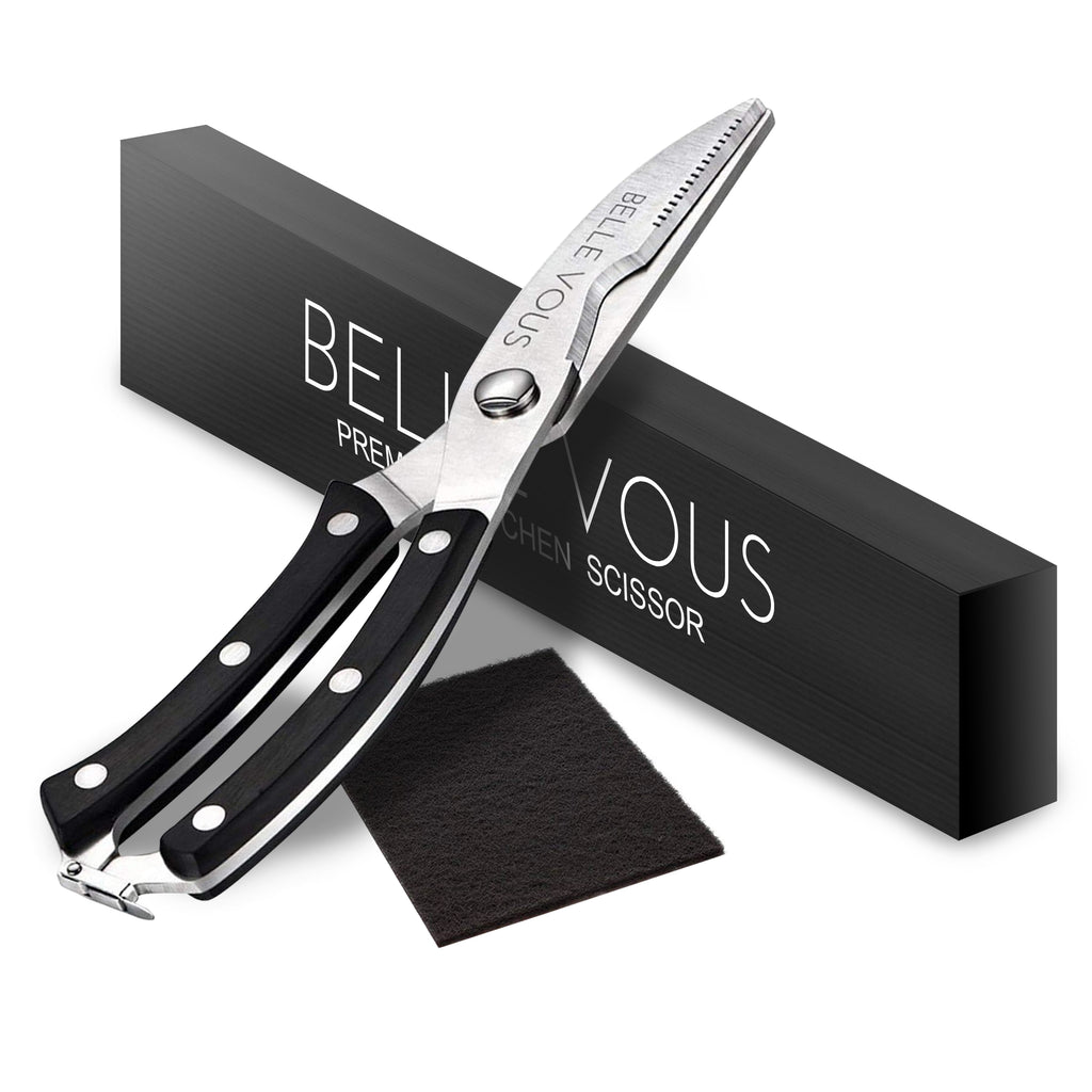 BELLE VOUS Heavy Duty Poultry Shears - Stainless Steel Meat Scissors for Chicken Bone, Pizza, Meat ,Vegetables, Herbs, BBQ's & More.