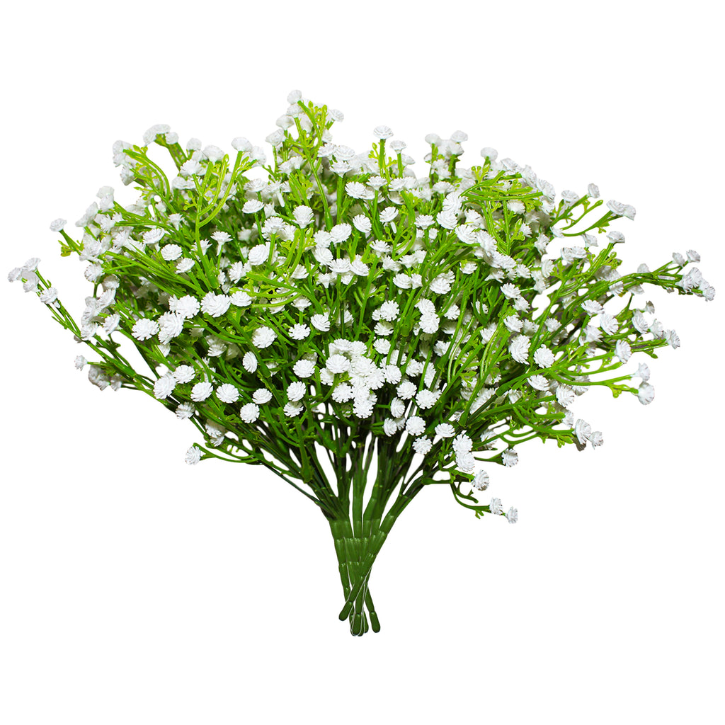 Gypsophila Artificial Flowers (8 Pack) - Babys Breath Flowers (33cm) with 8 Stems Green Faux Leaves - Artificial Flowers for Home, Office, Bedroom and Living room - Perfect for Floral Arrangement