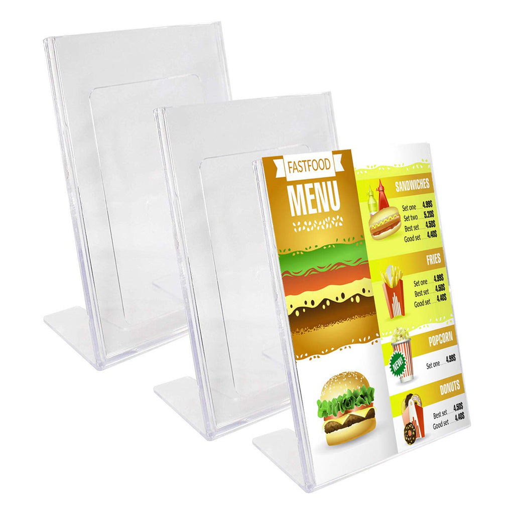 A5 Acrylic Sign Holder - 3 Pack (Height: 22cm (8.66") Width:16cm (6.3?)) Menu Slanted Sign Holder Display Stand for Menu Holders, Table Card Holders, Photo Frames & Ad Frames