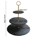 Cake Stand - 3 tier Afternoon Tea Stand, Cupcake Stand with Gold Finish Steel Handle - Natural Slate Serving Platters for Cookies, Sandwiches, Muffins, Dessert Birthday Wedding Food Photography Tool