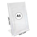 A5 Acrylic Sign Holder - 3 Pack (Height: 22cm (8.66") Width:16cm (6.3?)) Menu Slanted Sign Holder Display Stand for Menu Holders, Table Card Holders, Photo Frames & Ad Frames