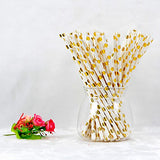 100 Piece Paper Party Drinking Decorative Straws by Belle Vous - Baby Pink, White and Gold Designs for Wedding, Baby Shower, BBQ, Thanksgiving, Christmas, Birthday and Engagement Parties