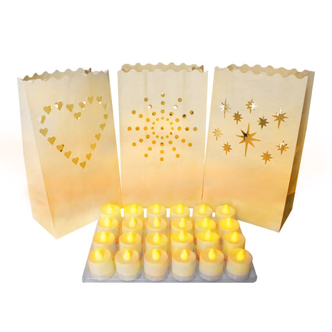 24 Pack Candle Bags with 24 LED tea lights