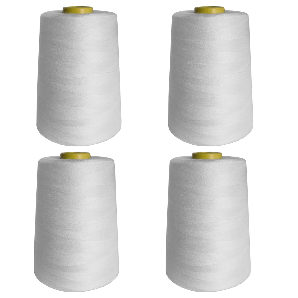 4 x 5000 Yard White Sewing Thread Spools Set by Curtzy - Large Polyester Spool Perfect for Hand & Machine Sewing - Best Thread Yards Spool Holder Cones - Multi Purpose For Embroidery, Quilting & More