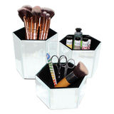 Kurtzy 3 pcs Makeup Organizer - Silver Mirrored Hexagon Storage Pots - Cosmetic Brush Holder - Beauty Organizer for Dressing Table, Nail & Lip Brush - Makeup Storage - Jewellery Organizer Box