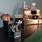 Kurtzy 3 pcs Makeup Organizer - Silver Mirrored Hexagon Storage Pots - Cosmetic Brush Holder - Beauty Organizer for Dressing Table, Nail & Lip Brush - Makeup Storage - Jewellery Organizer Box