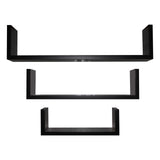 Kurtzy 3 Packs Floating Shelves - Black Wooden Wall Shelf for Home & Office - 3 Different Sizes U Shaped Shelves - Wall Shelves for Book, Pots, Photos