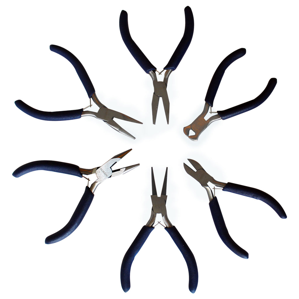 Kurtzy Pliers Set of 6 Piece -Plier Set with Nipper, Wire Cutter, Needle Nose Pliers, Round Nose Pliers, Flat Nose Pliers - Mini Precision Pliers Set for Jewellery Making Kit, Electrical Tool
