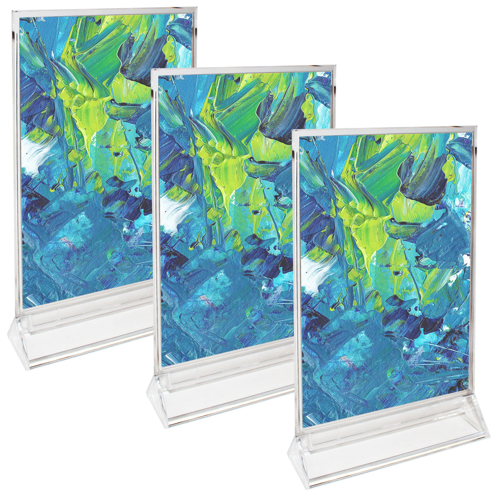 Perspex Display Stands (3 Pcs ) - Double Sided Clear A4 Portrait Counter Top Vertical Poster Presentation Stands, Upright Plastic Desk Sign Holder, Poster Holder ,Menu holder, Photo holder with Flat Base-  Size 35cm (13.77") H & 22.5cm (8.85") W