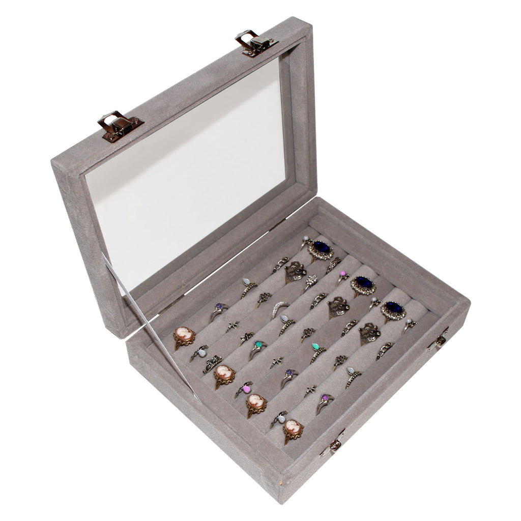 Kurtzy 72 Velvet Ring Storage display Box with 9 Ring Rolls with transparent lid - Cufflinks safe and Easy to transport