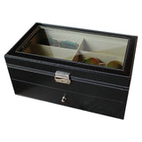 Sunglasses Display Case - 12 Compartments of Eyeglass Organizer Box with Large Leather Storage for Presentation with Lock and Key - Ideal for Eye Wears, Jewelry, Key-Chains
