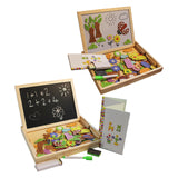 Kurtzy Jigsaw Puzzles - 110 Pieces of Wooden Magnetic Board Puzzles - Double Sided Drawing Easel Chalkboard for Kids - Farm Pattern Educational Toys include Board, Chalks, Pen, Eraser With Storage Box