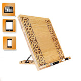 KURTZY Bamboo Book Holder Stand -13.18" Width & 9.44" Height with 5 Adjustable Heights for Ipad/Tablet - Perfect Reading Rest Holder for Books , Recipe books , Music Notes,Watching Videos