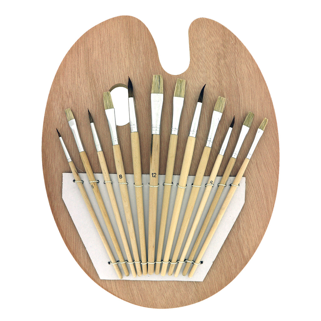 Wooden Palette with 12 Piece Brush Set