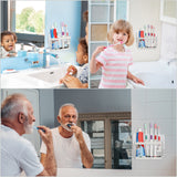 Kurelle No Drilling No Screws Toothbrush Holder - 10 Slot Self Adhesive Wall Mount Metallic Bathroom Toothbrush Organiser Size (9.3x5.7cm) - Toothbrush & Toothpaste Storage for Children and Adult